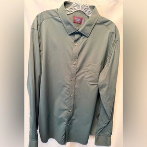 Untuckit Men's Size 2XL Gironde Long Sleeve Shirt Green Nylon Blend Stretch